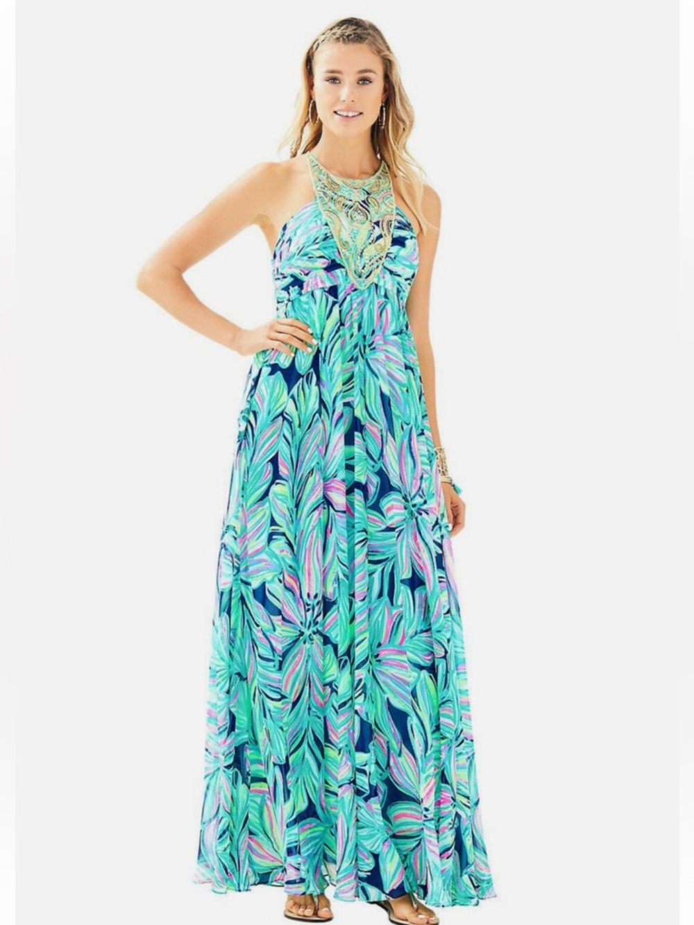 Lilly Pulitzer Lannette Maxi Dress in Aqua, Mint, Navy & Pink - Picture 3 of 7